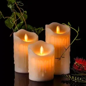 Premium Flameless LED Pillar Candle Set (Pack of 3) – Realistic Flickering Warm White Candles