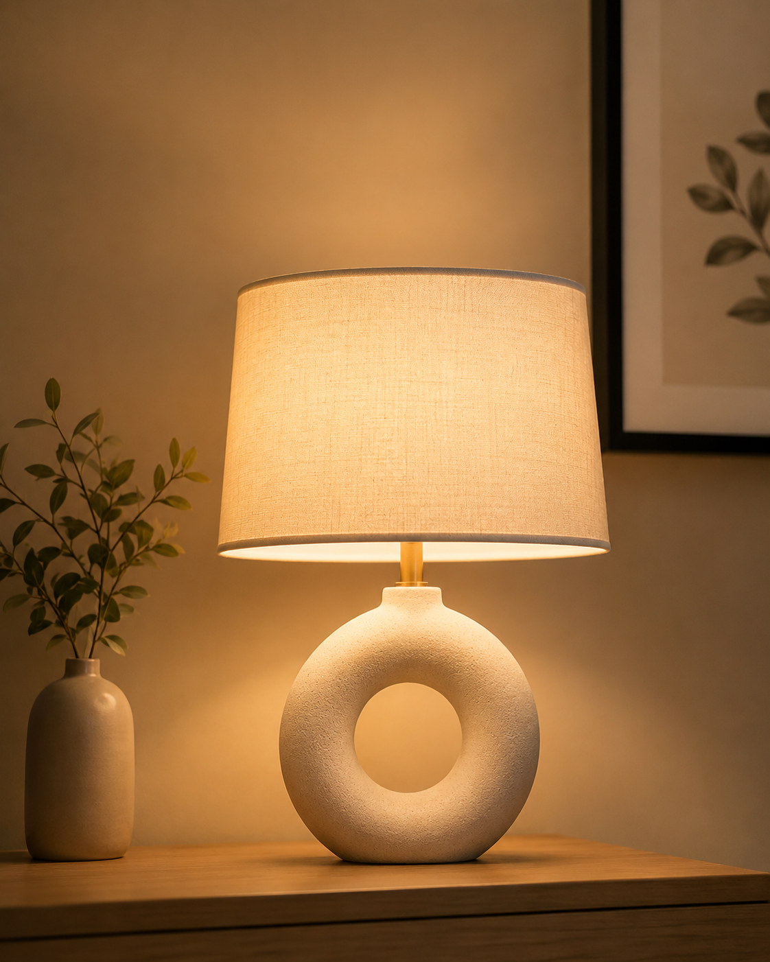 Modern Donut Ceramic Table Lamp – Minimalist Warm Bedside Light