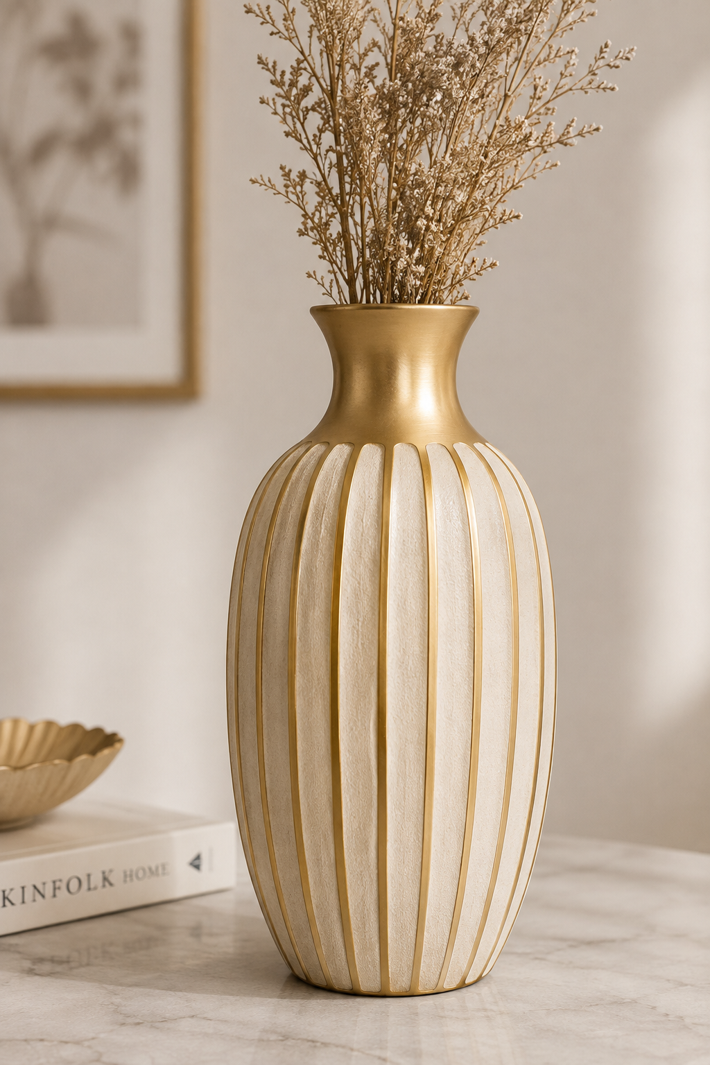 Velora Nordic Ribbed Ceramic Floor Vase